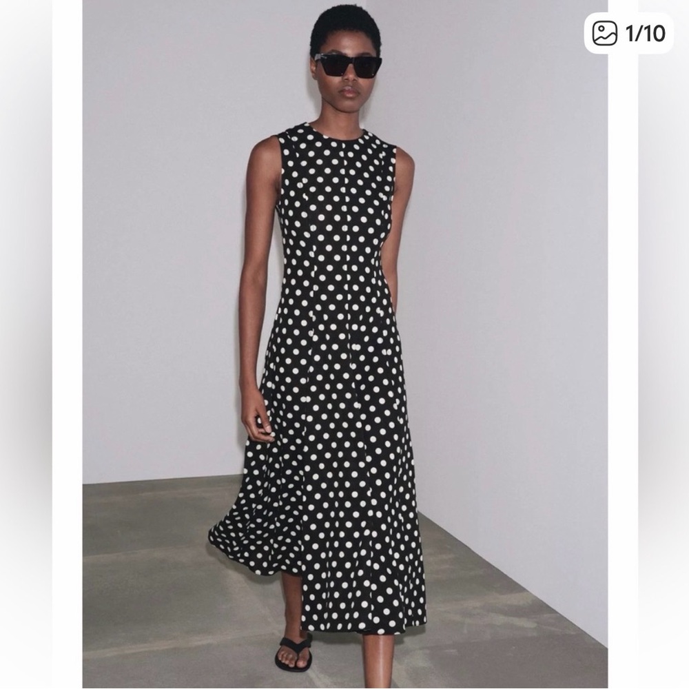Zara Black&White Polka Dot Sleeveless Midi Dress